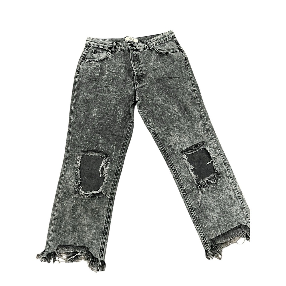 Free People Distressed Maggie Mid Rise‎ Black Bottlerocket Jeans 30 New